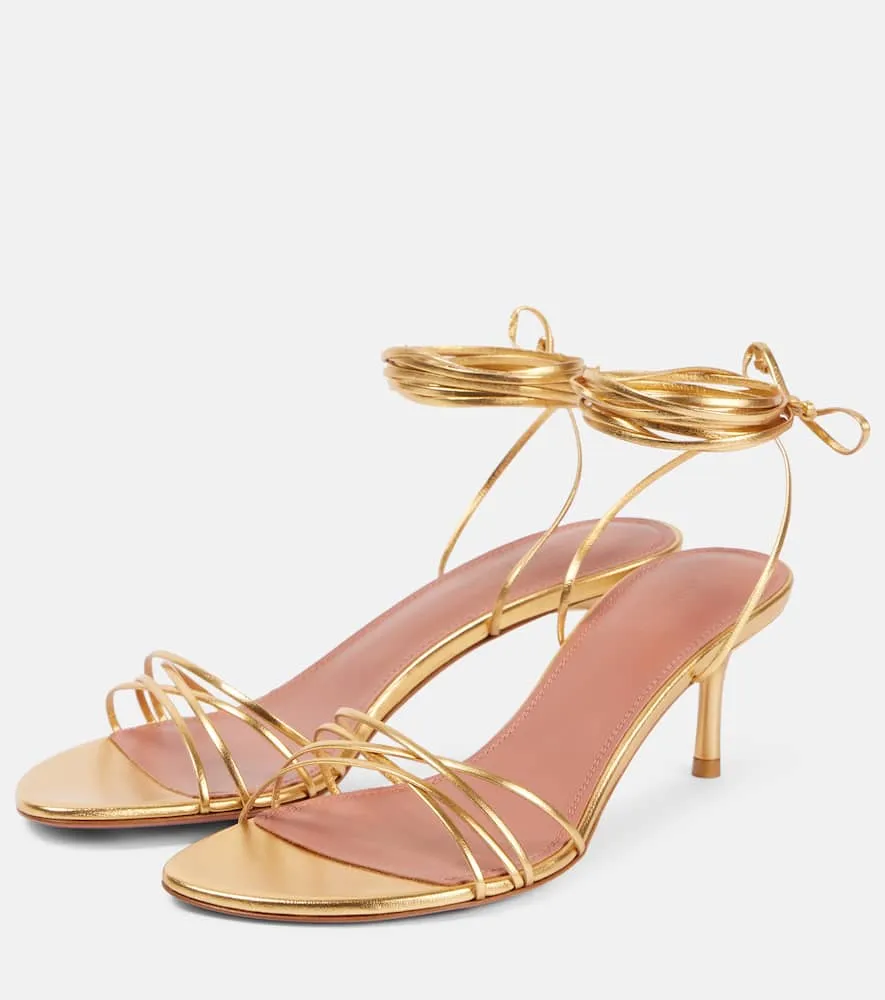 Amina Muaddi Lori metallic leather sandals