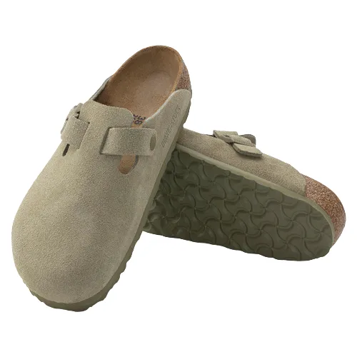 Birkenstock Mens Suede Clogs - Boston - Khaki