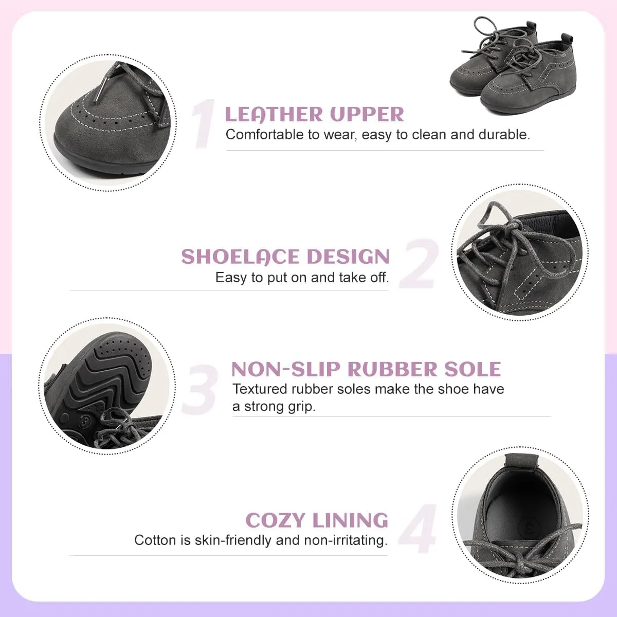 Casazoe Infant Baby Boys Girls Oxford Shoes PU Leather Wedding Loafers Brogue Toddler Baptism Dress Shoes First Steps Walking Flat Lazy Crib Shoe