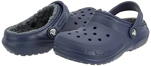 Crocs Unisex-Child Classic Lined Clog | Toddler Slippers, Navy/Charcoal, 8 Toddler