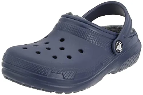 Crocs Unisex-Child Classic Lined Clog | Toddler Slippers, Navy/Charcoal, 8 Toddler