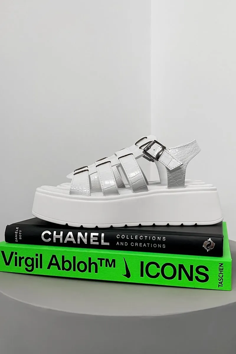 DHALIA Chunky Gladiator Sandals - White Croc