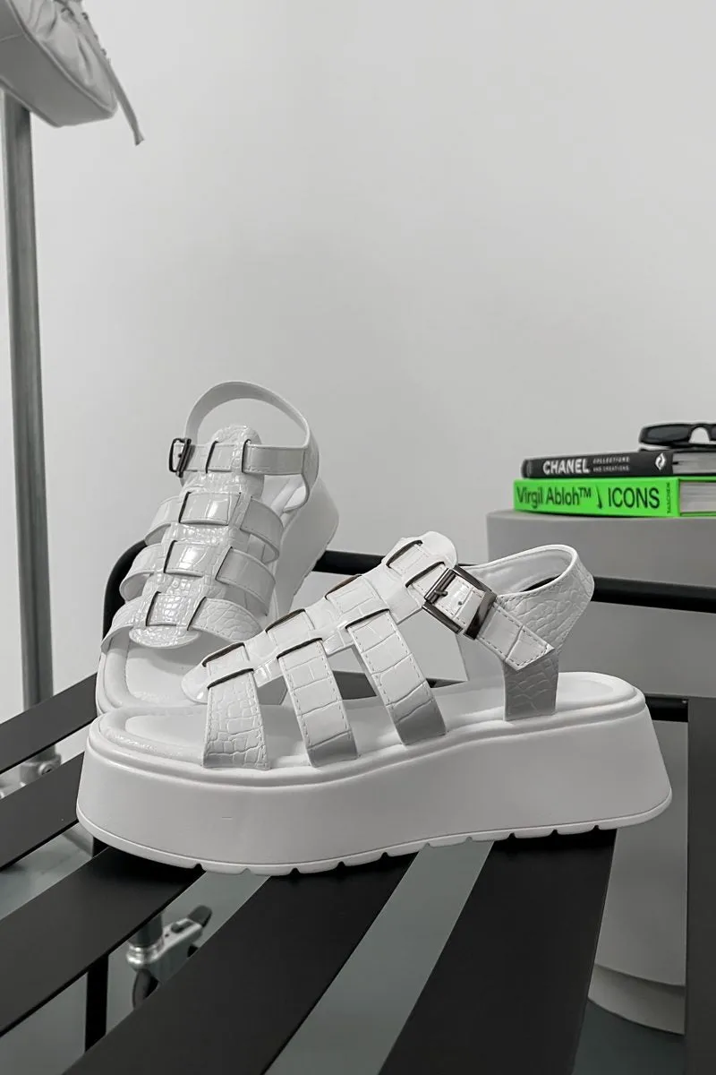 DHALIA Chunky Gladiator Sandals - White Croc