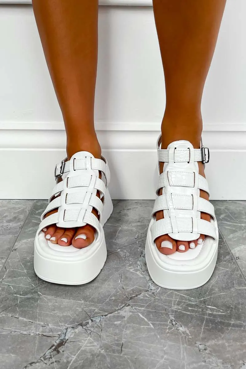 DHALIA Chunky Gladiator Sandals - White Croc