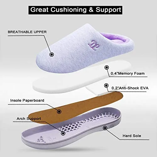 DL Womens-Memory-Foam-Slippers, Slip on House Slippers for Women Indoor Outdoor, Women's Bedroom Slippers Non-Slip Hard Sole, Warm Soft Flannel Lining Woman Slippers Purple, Large US 9-10