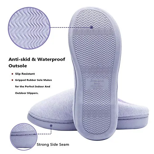 DL Womens-Memory-Foam-Slippers, Slip on House Slippers for Women Indoor Outdoor, Women's Bedroom Slippers Non-Slip Hard Sole, Warm Soft Flannel Lining Woman Slippers Purple, Large US 9-10