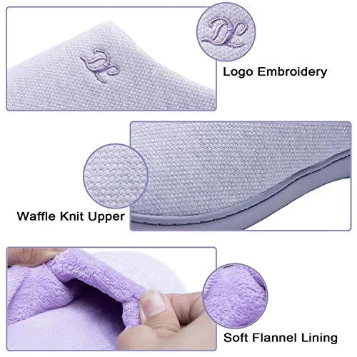 DL Womens-Memory-Foam-Slippers, Slip on House Slippers for Women Indoor Outdoor, Women's Bedroom Slippers Non-Slip Hard Sole, Warm Soft Flannel Lining Woman Slippers Purple, Large US 9-10