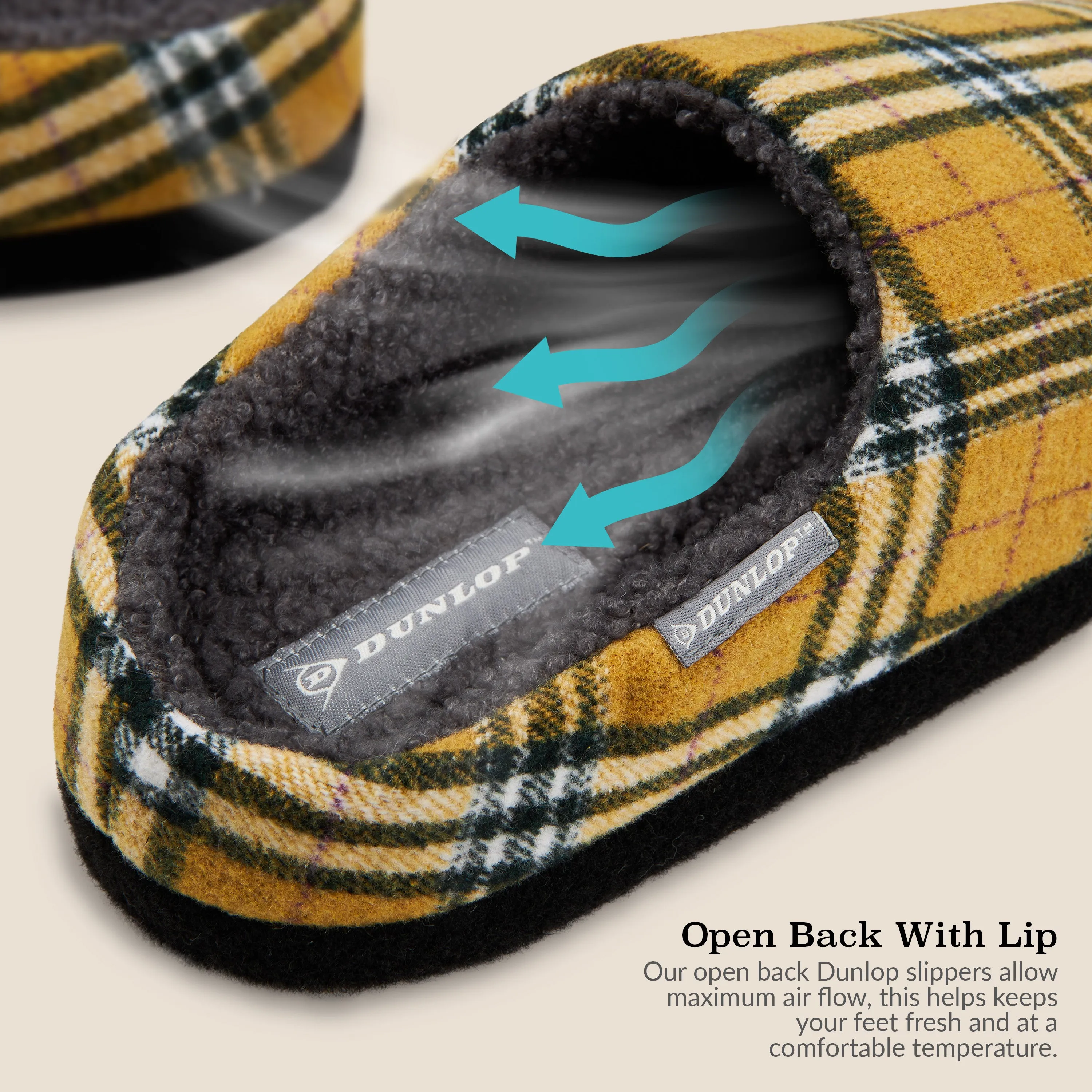 Dunlop Mens,Comfy Memory Foam Slippers,Warm Faux Sheepskin Anti Slip House Shoes