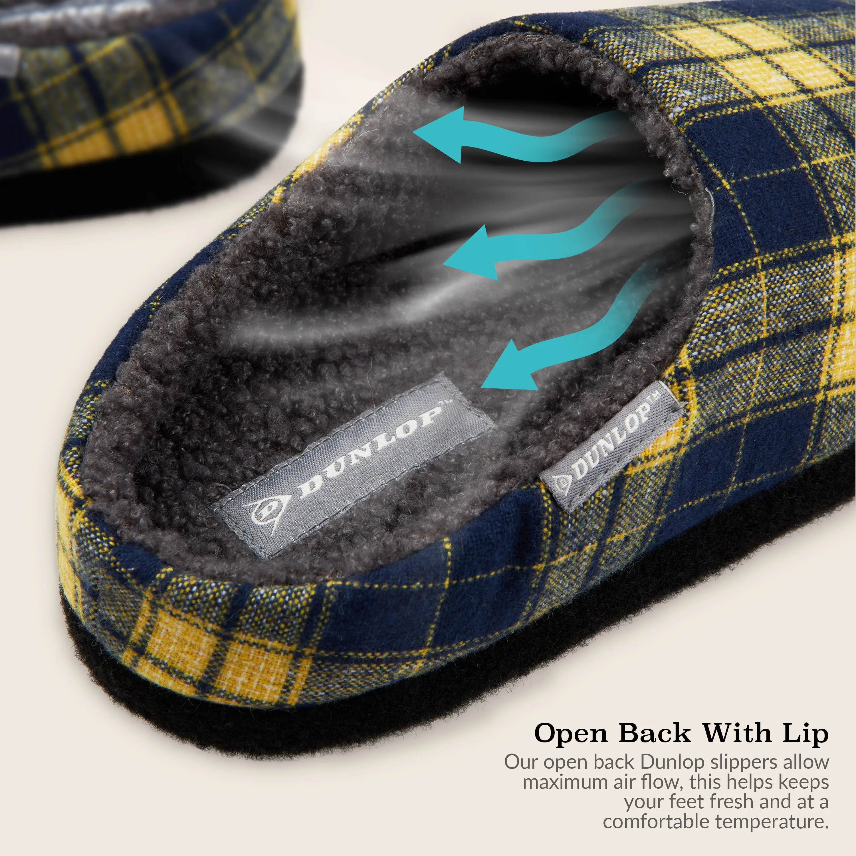 Dunlop Mens,Comfy Memory Foam Slippers,Warm Faux Sheepskin Anti Slip House Shoes