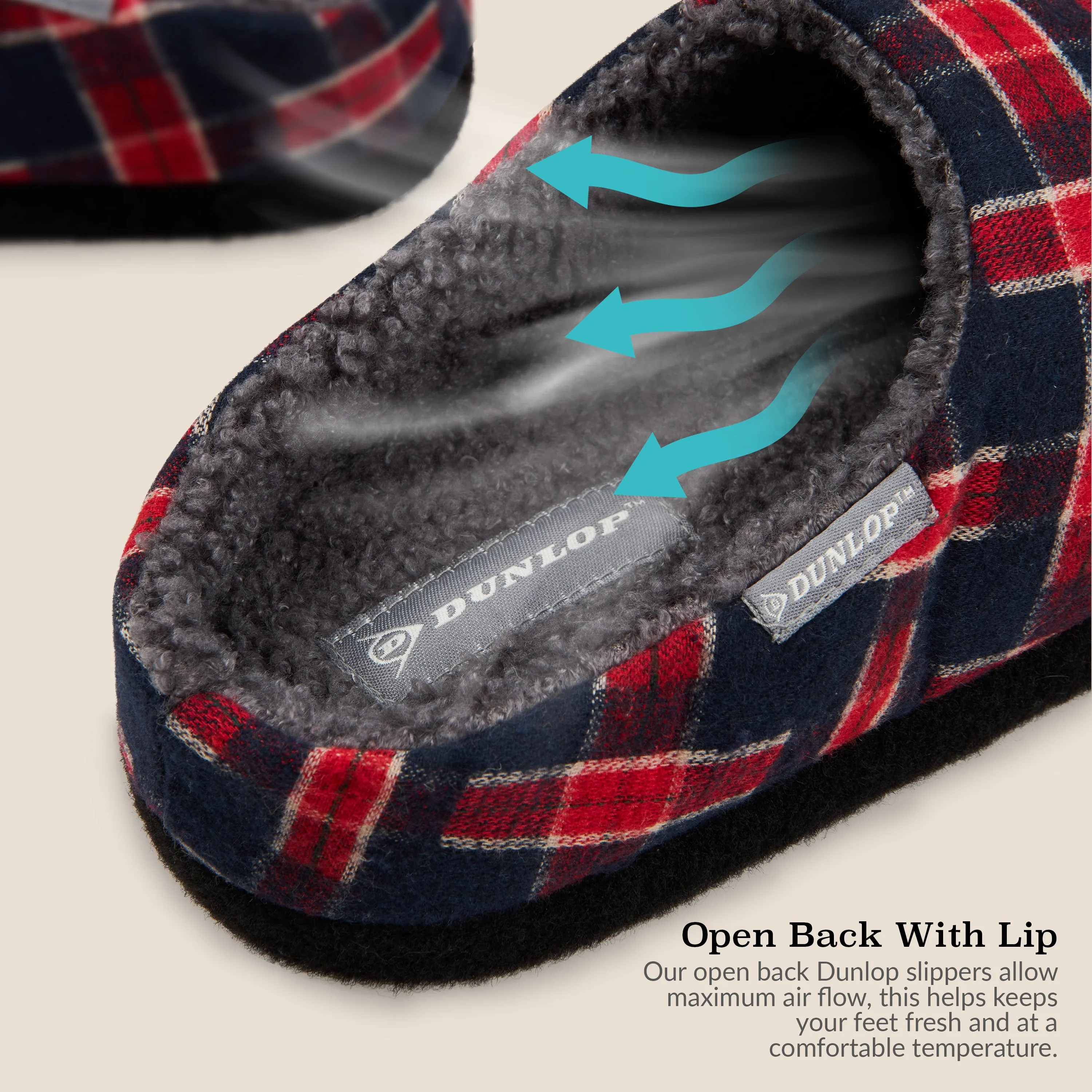 Dunlop Mens,Comfy Memory Foam Slippers,Warm Faux Sheepskin Anti Slip House Shoes