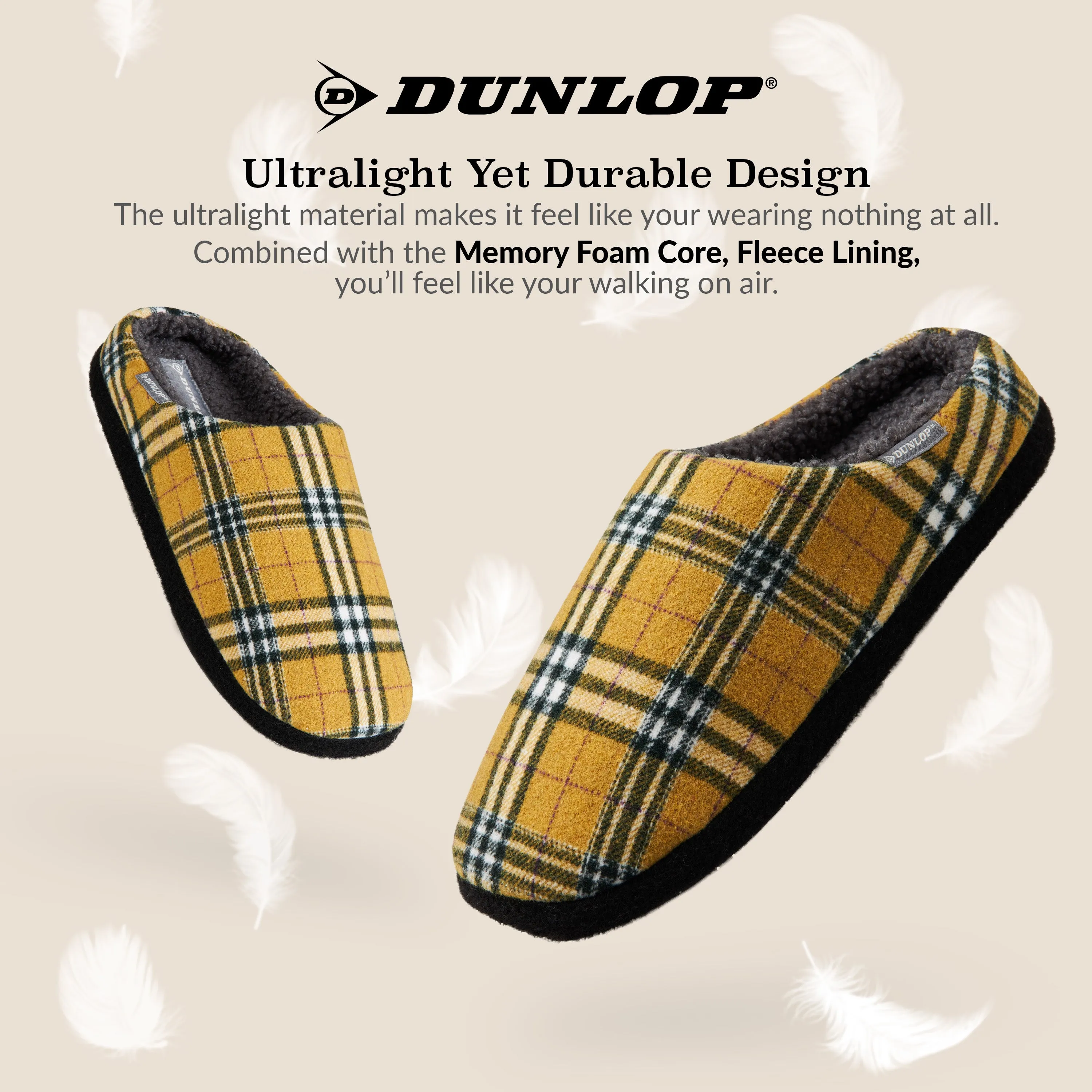 Dunlop Mens,Comfy Memory Foam Slippers,Warm Faux Sheepskin Anti Slip House Shoes