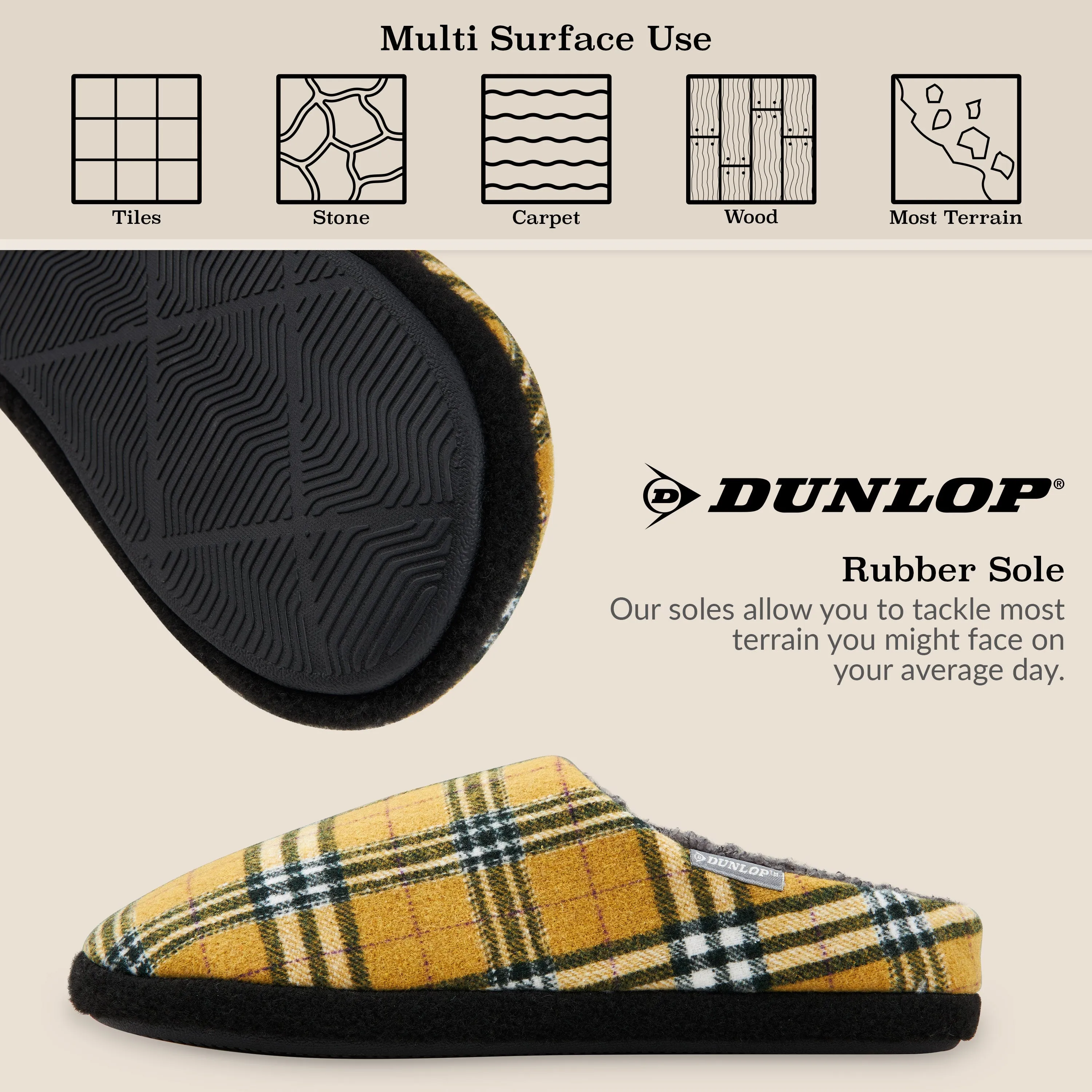 Dunlop Mens,Comfy Memory Foam Slippers,Warm Faux Sheepskin Anti Slip House Shoes