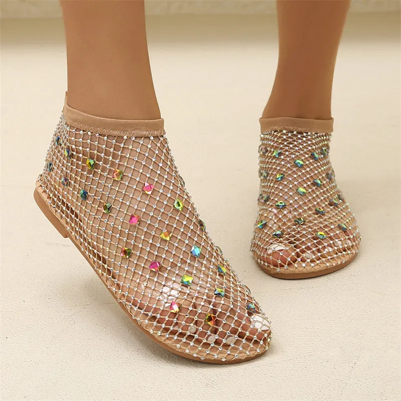 Female Breathable Hollowed Out Rhinestones Mesh Beach Sandals