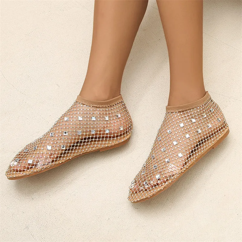 Female Breathable Hollowed Out Rhinestones Mesh Beach Sandals