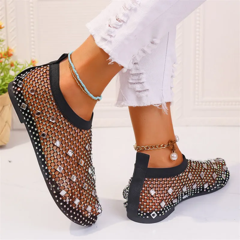 Female Breathable Hollowed Out Rhinestones Mesh Beach Sandals