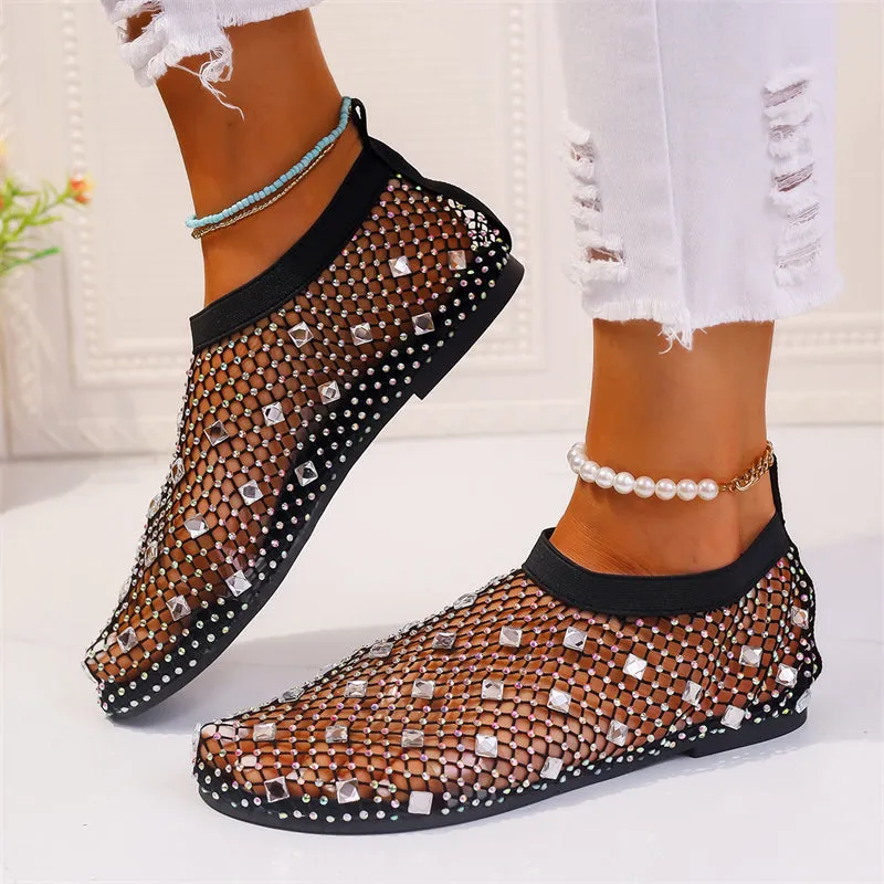 Female Breathable Hollowed Out Rhinestones Mesh Beach Sandals
