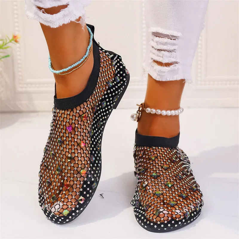 Female Breathable Hollowed Out Rhinestones Mesh Beach Sandals