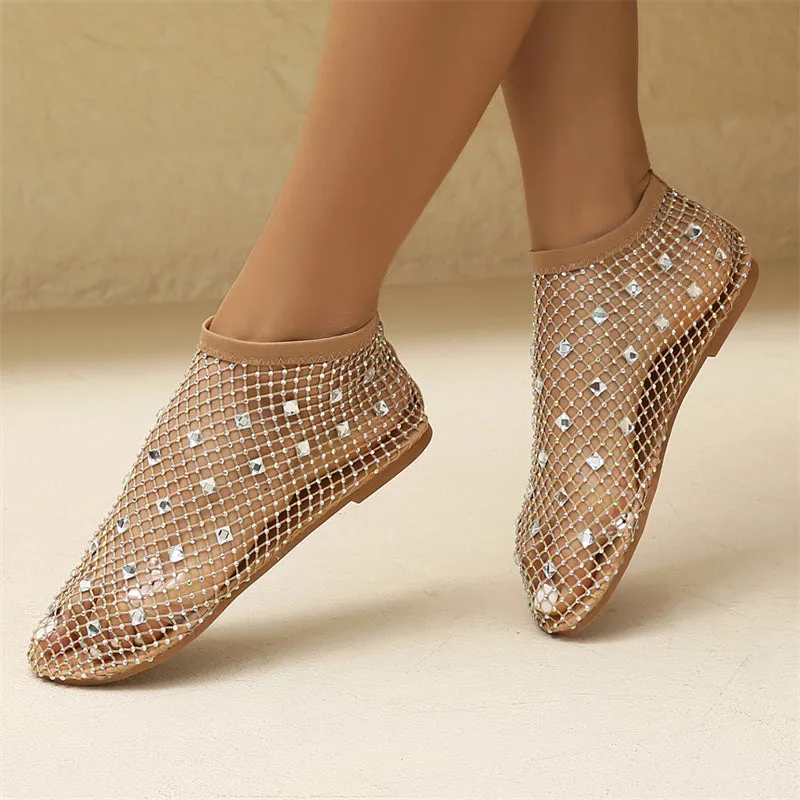 Female Breathable Hollowed Out Rhinestones Mesh Beach Sandals