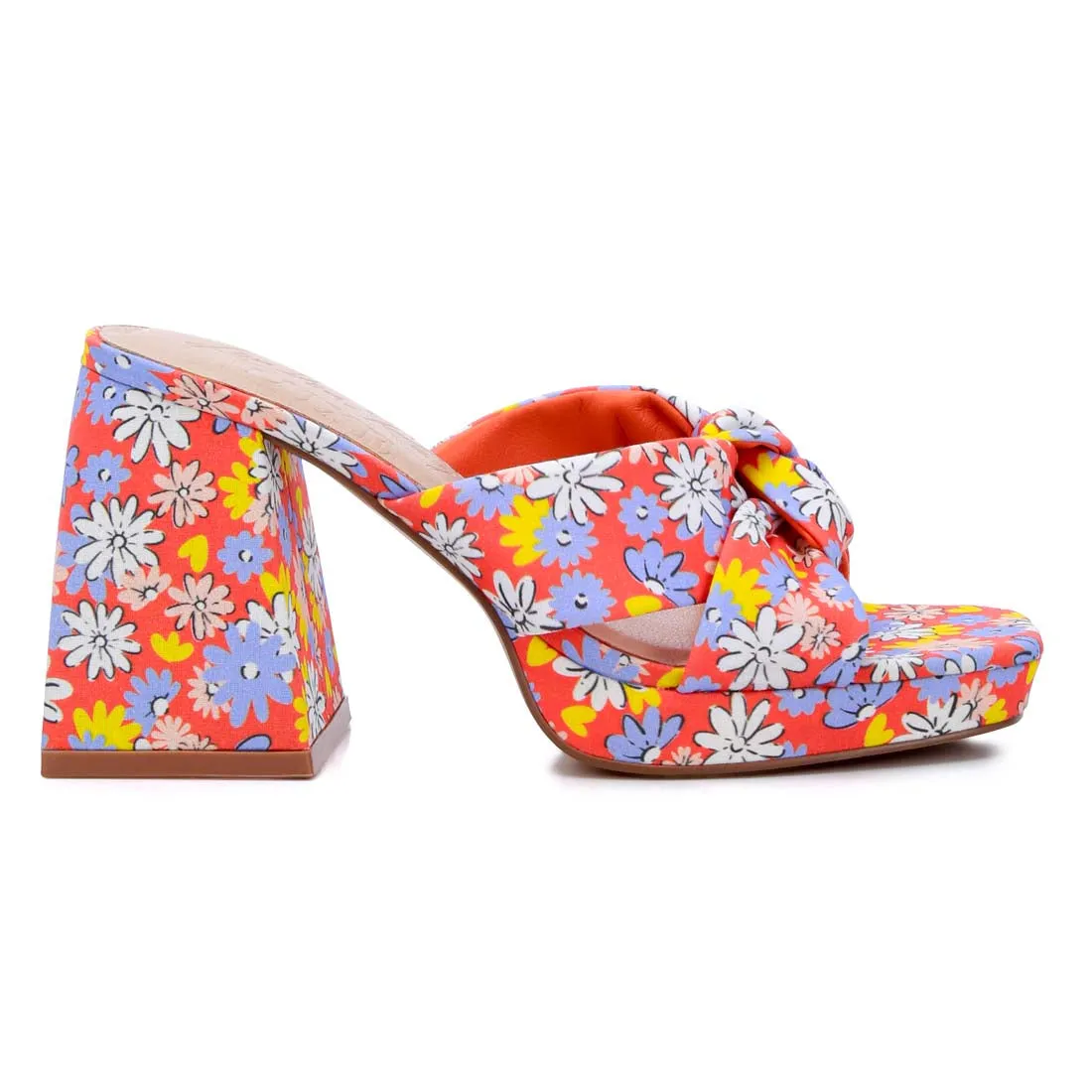 Floral Triangular Block Heel Sandals