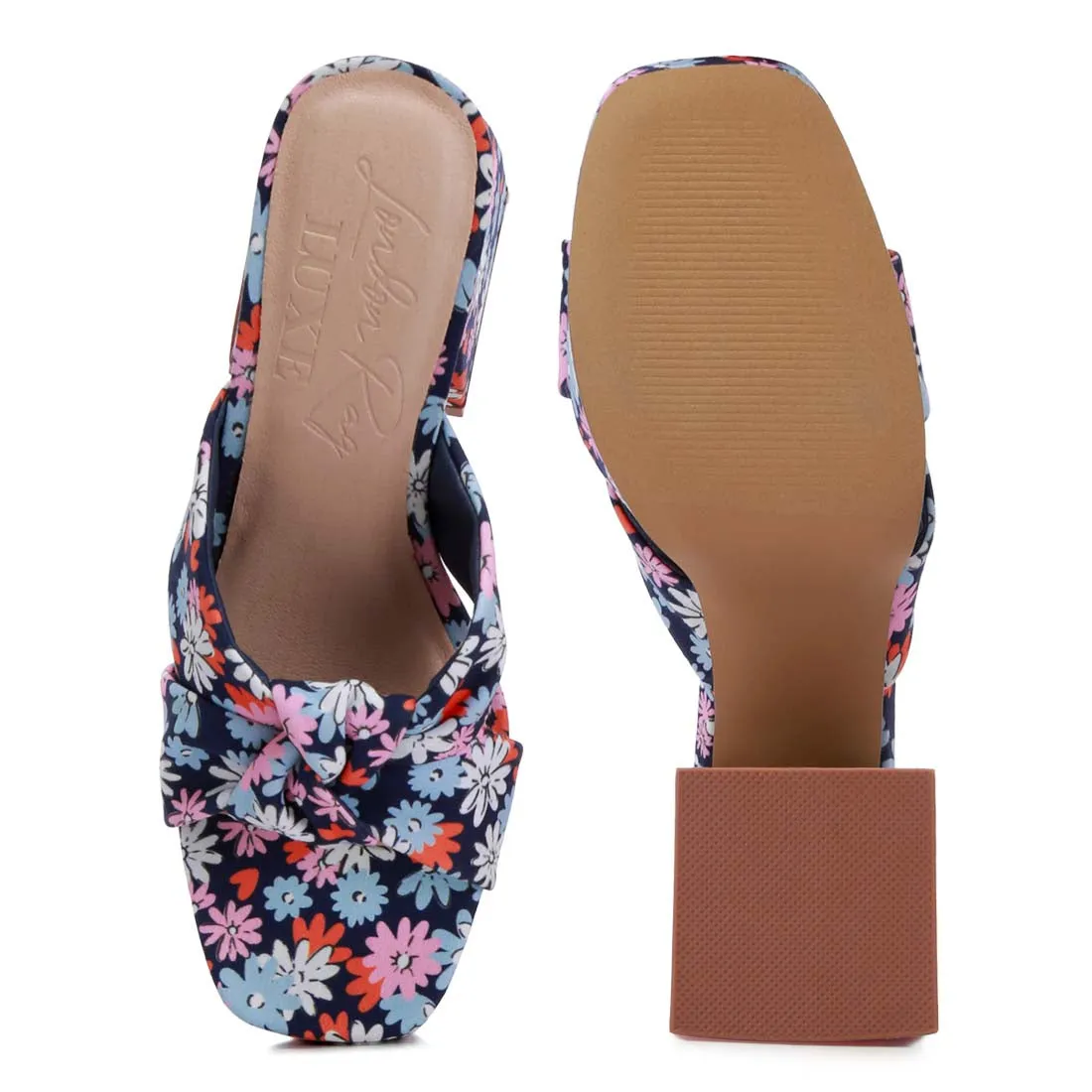 Floral Triangular Block Heel Sandals