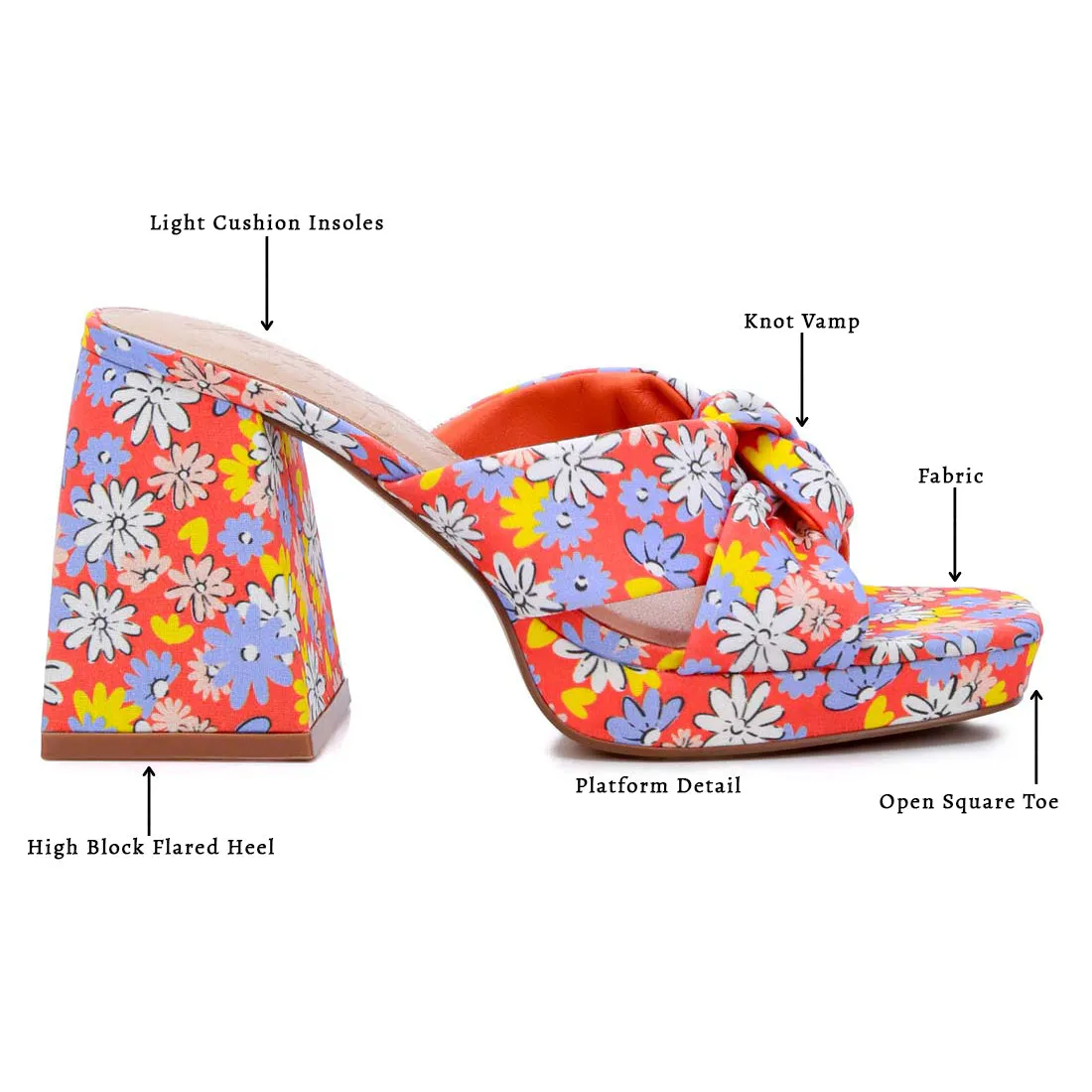 Floral Triangular Block Heel Sandals