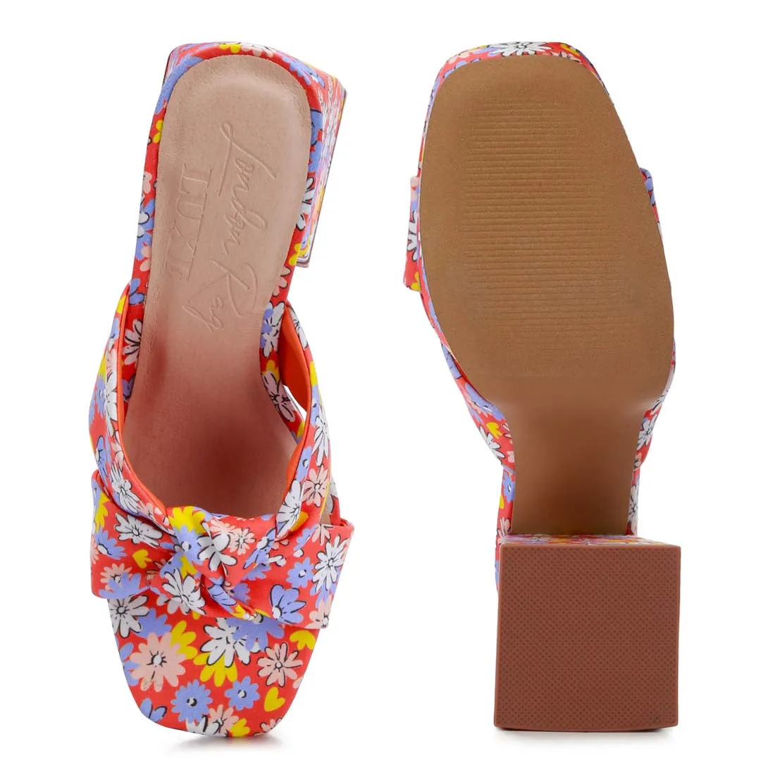 Floral Triangular Block Heel Sandals