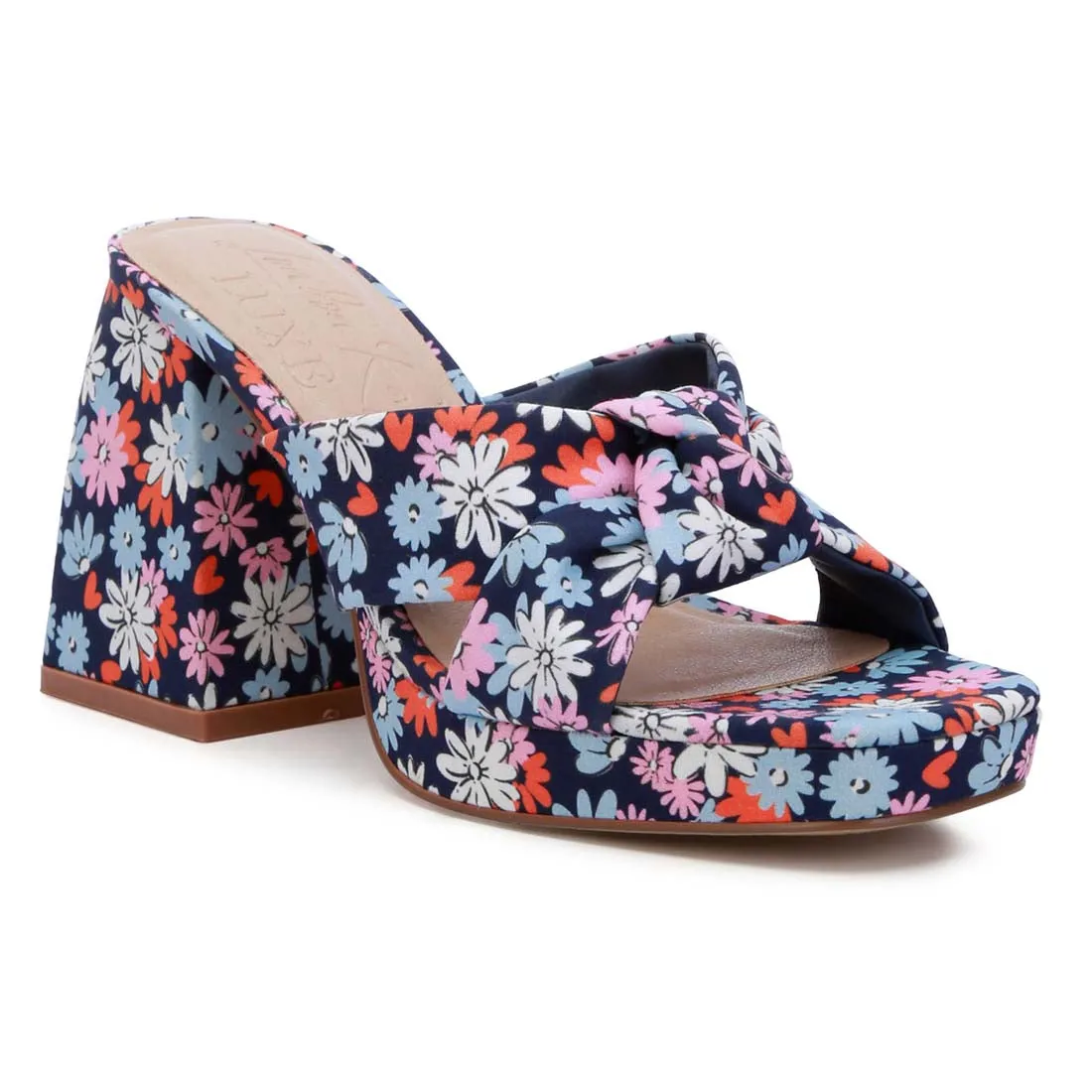 Floral Triangular Block Heel Sandals