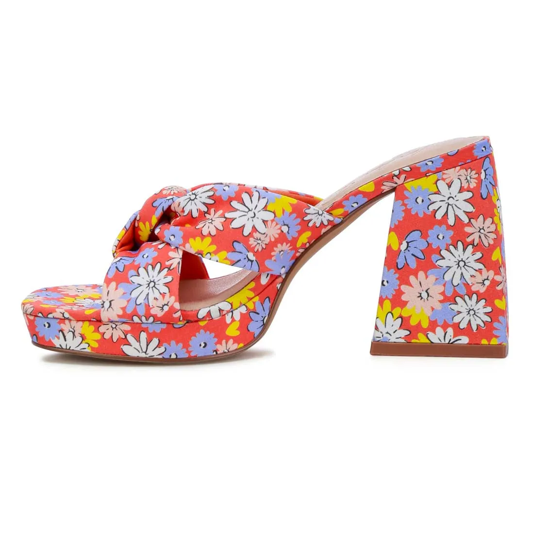 Floral Triangular Block Heel Sandals