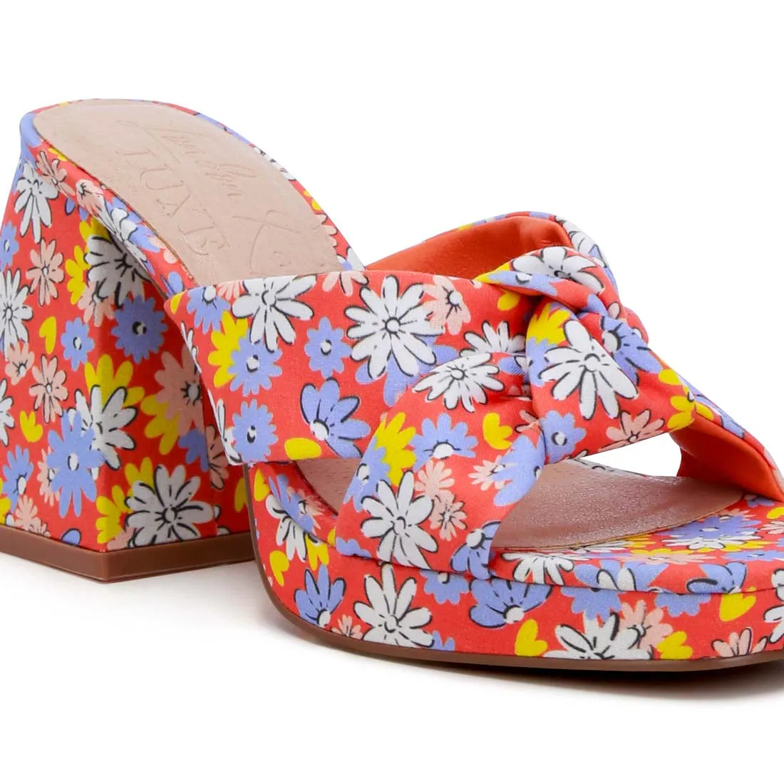 Floral Triangular Block Heel Sandals