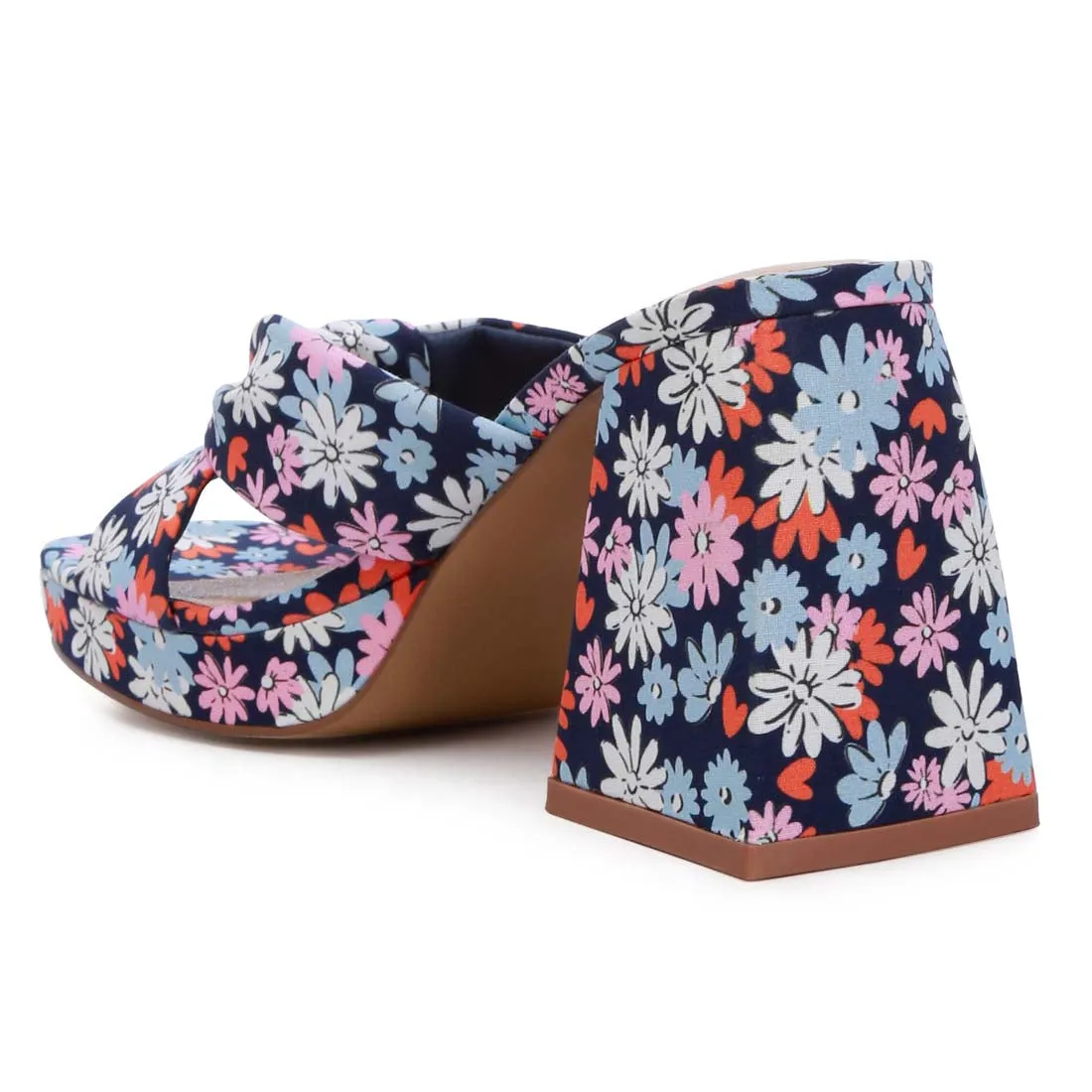 Floral Triangular Block Heel Sandals