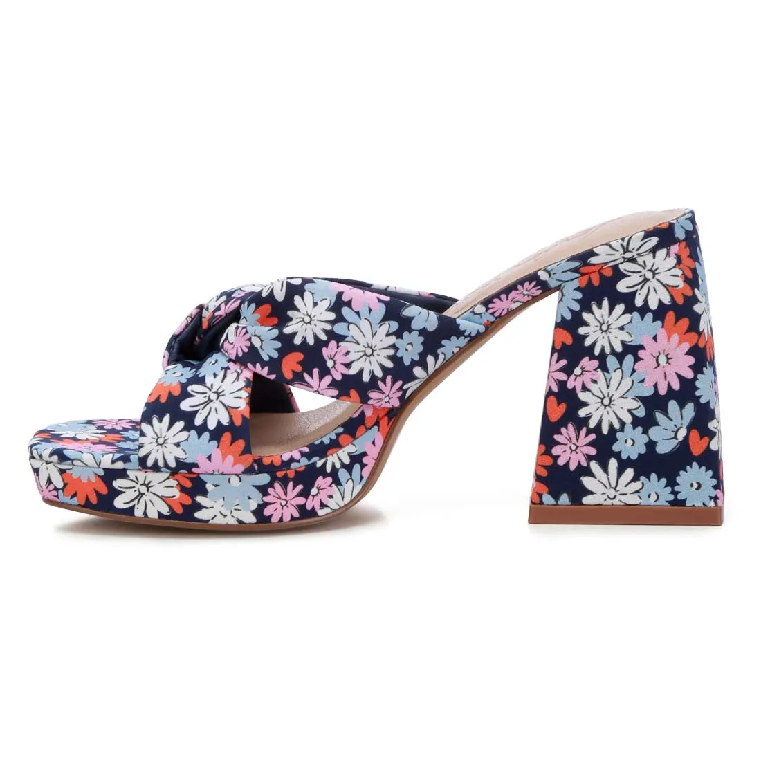 Floral Triangular Block Heel Sandals