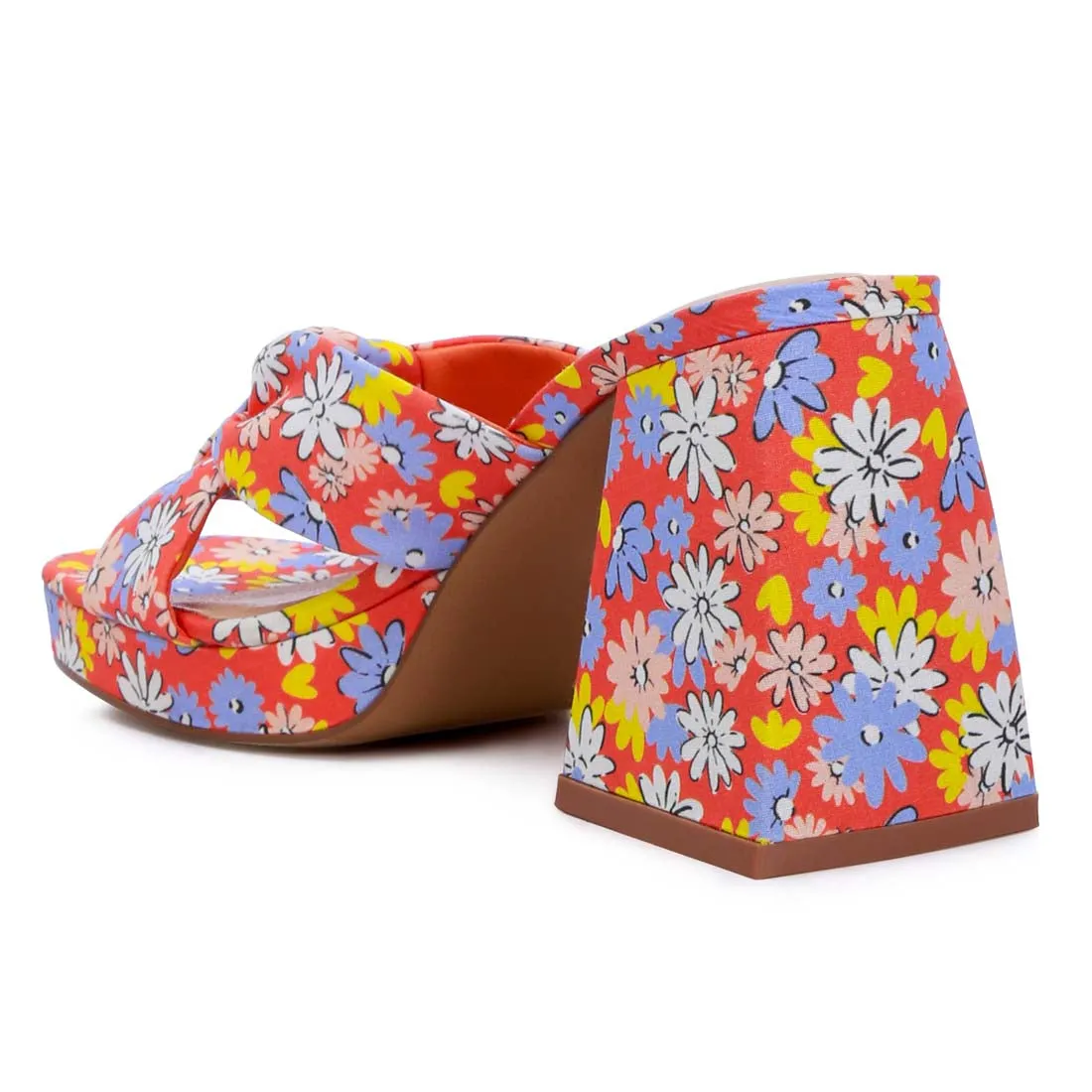 Floral Triangular Block Heel Sandals