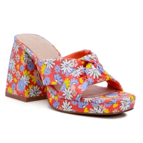 Floral Triangular Block Heel Sandals