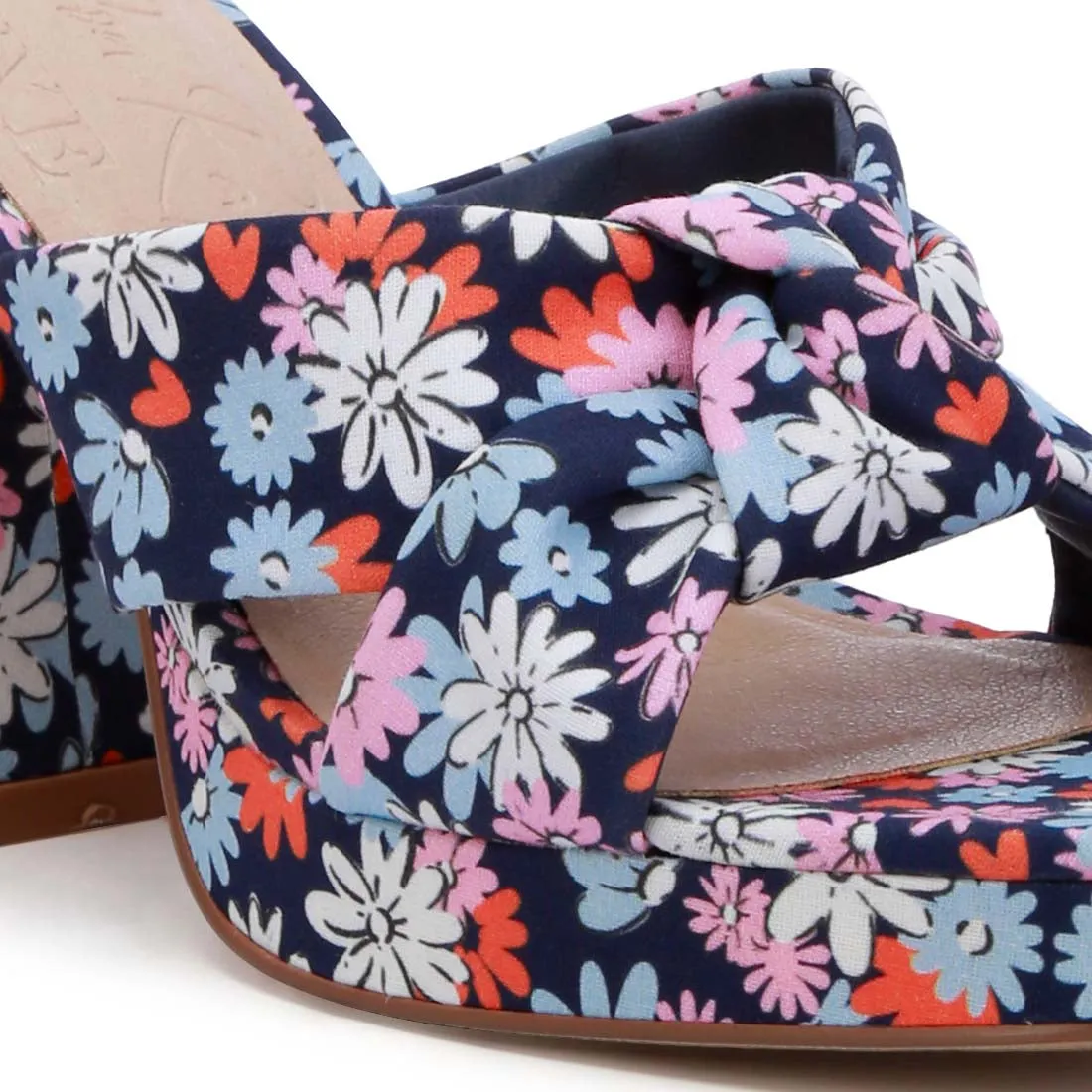 Floral Triangular Block Heel Sandals