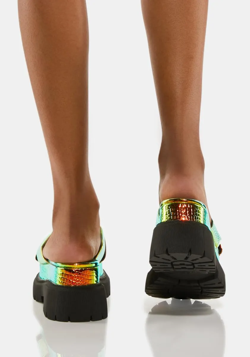 Gold Shiny Thoughts Iridescent Sandals