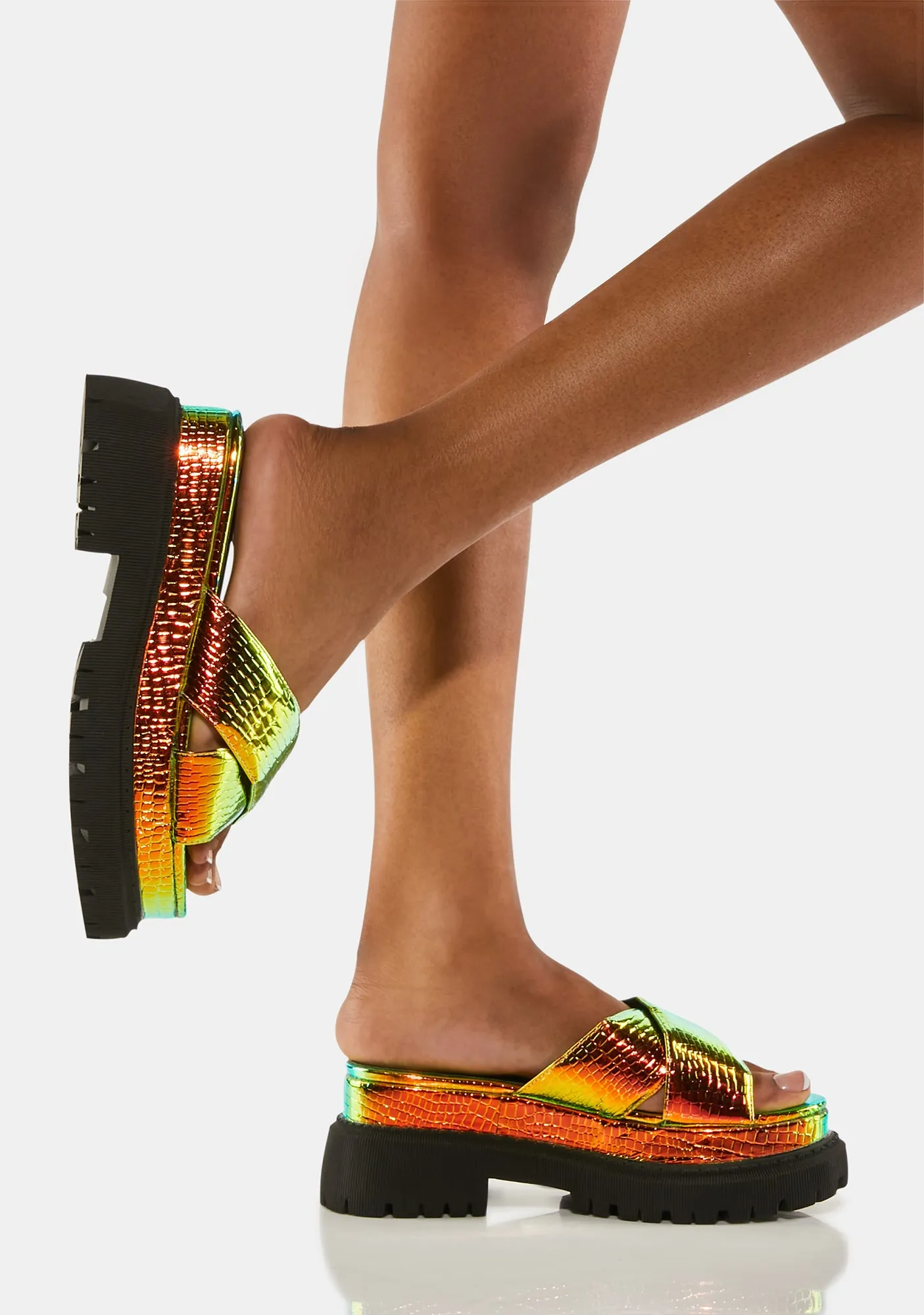 Gold Shiny Thoughts Iridescent Sandals