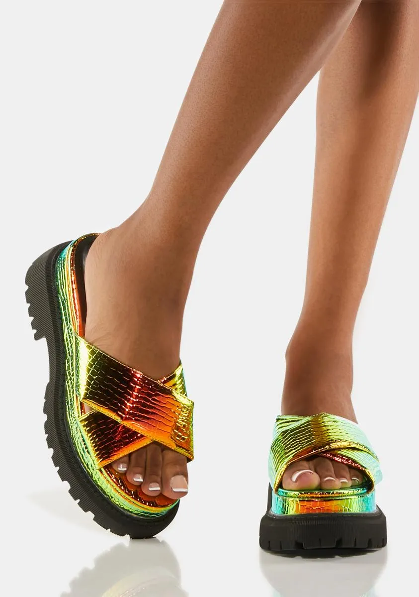 Gold Shiny Thoughts Iridescent Sandals