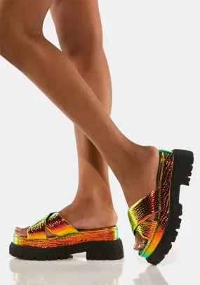 Gold Shiny Thoughts Iridescent Sandals