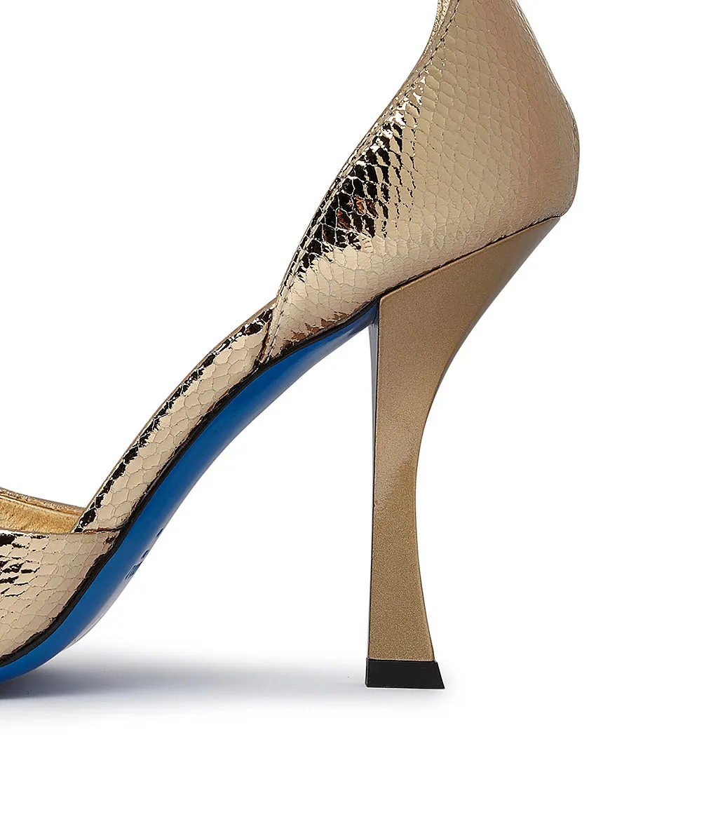 Gold-tone mirror leather sandals
