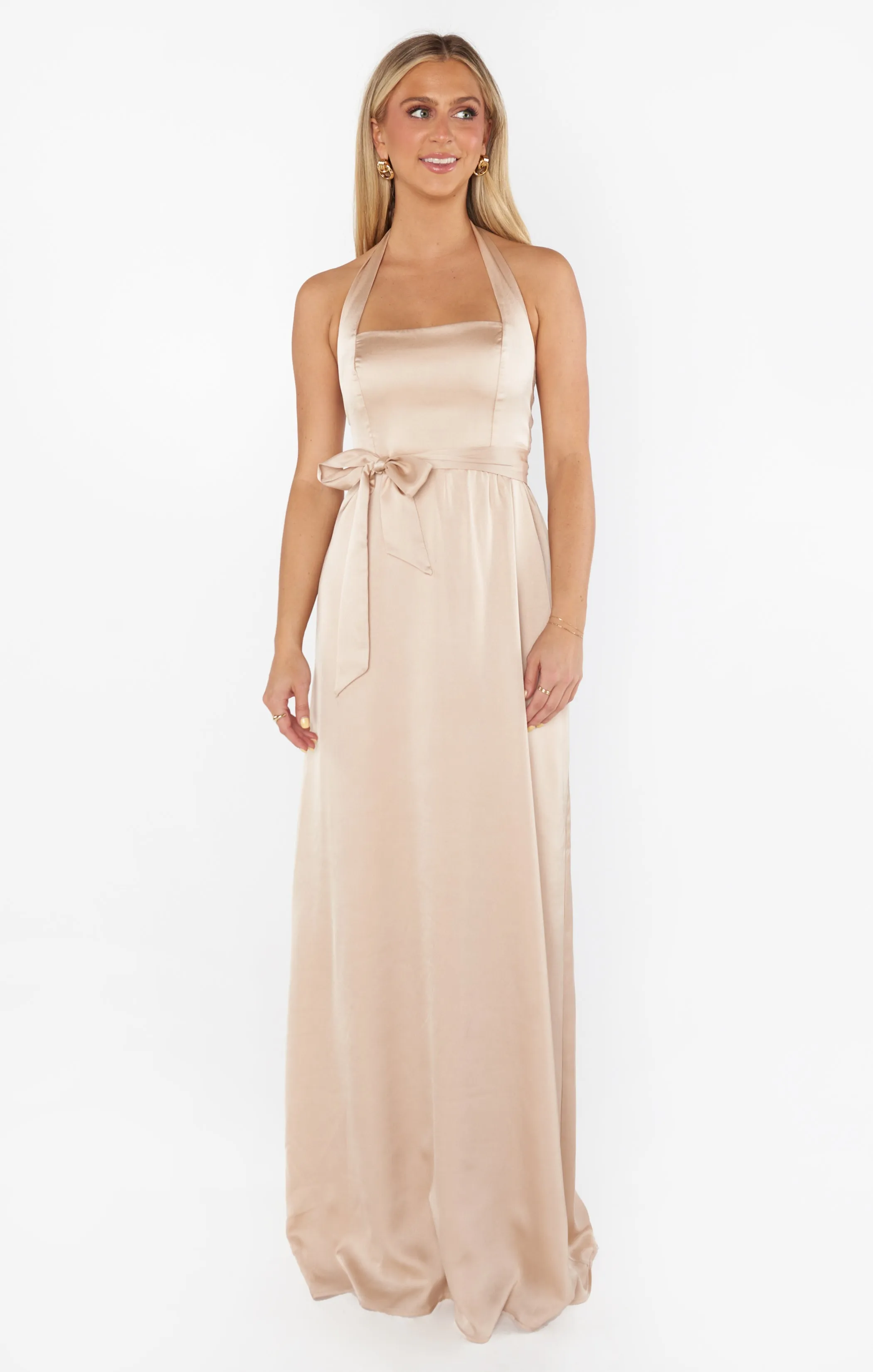 Hazel Halter Maxi Dress ~ Champagne Luxe Satin