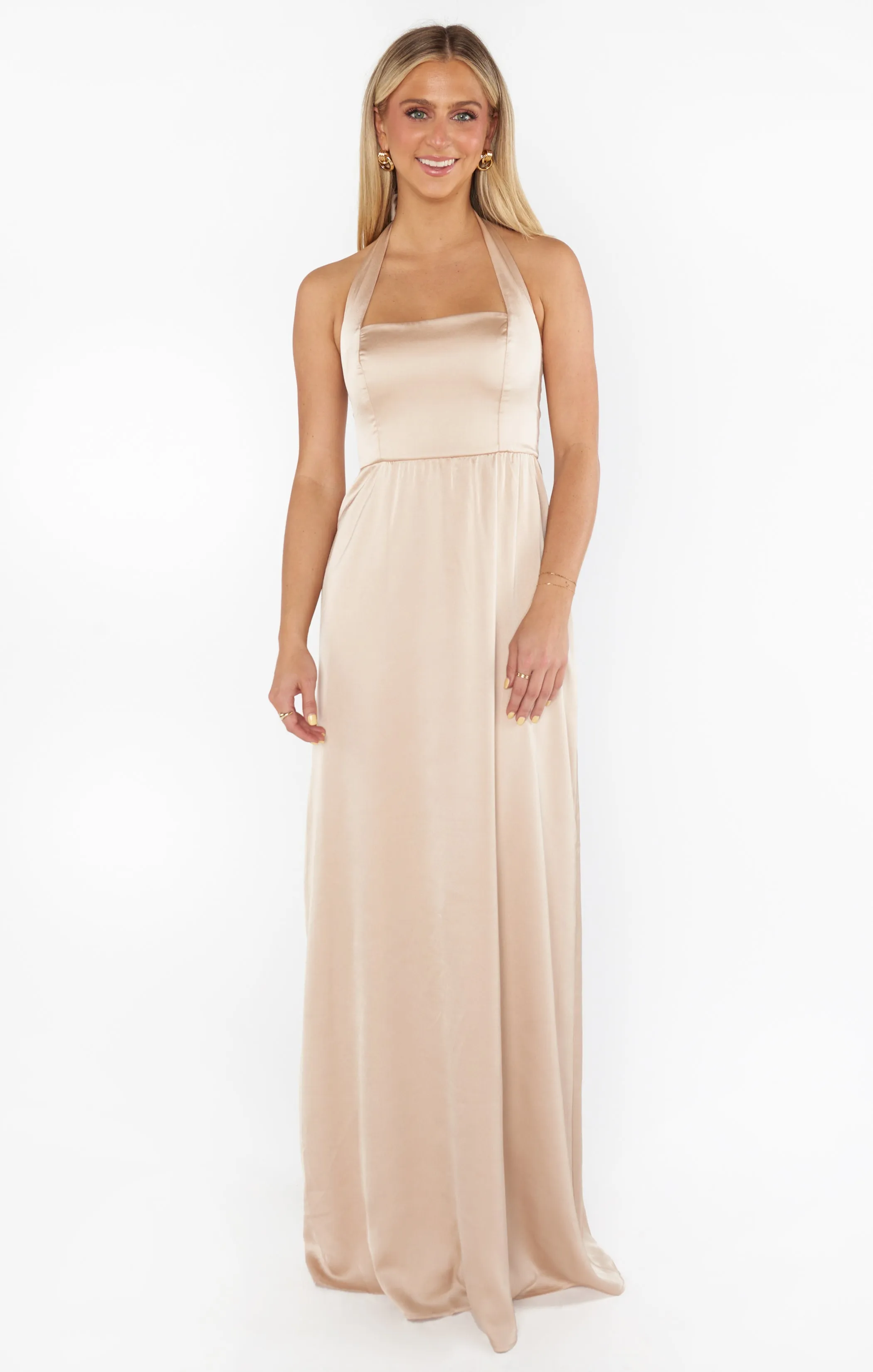Hazel Halter Maxi Dress ~ Champagne Luxe Satin