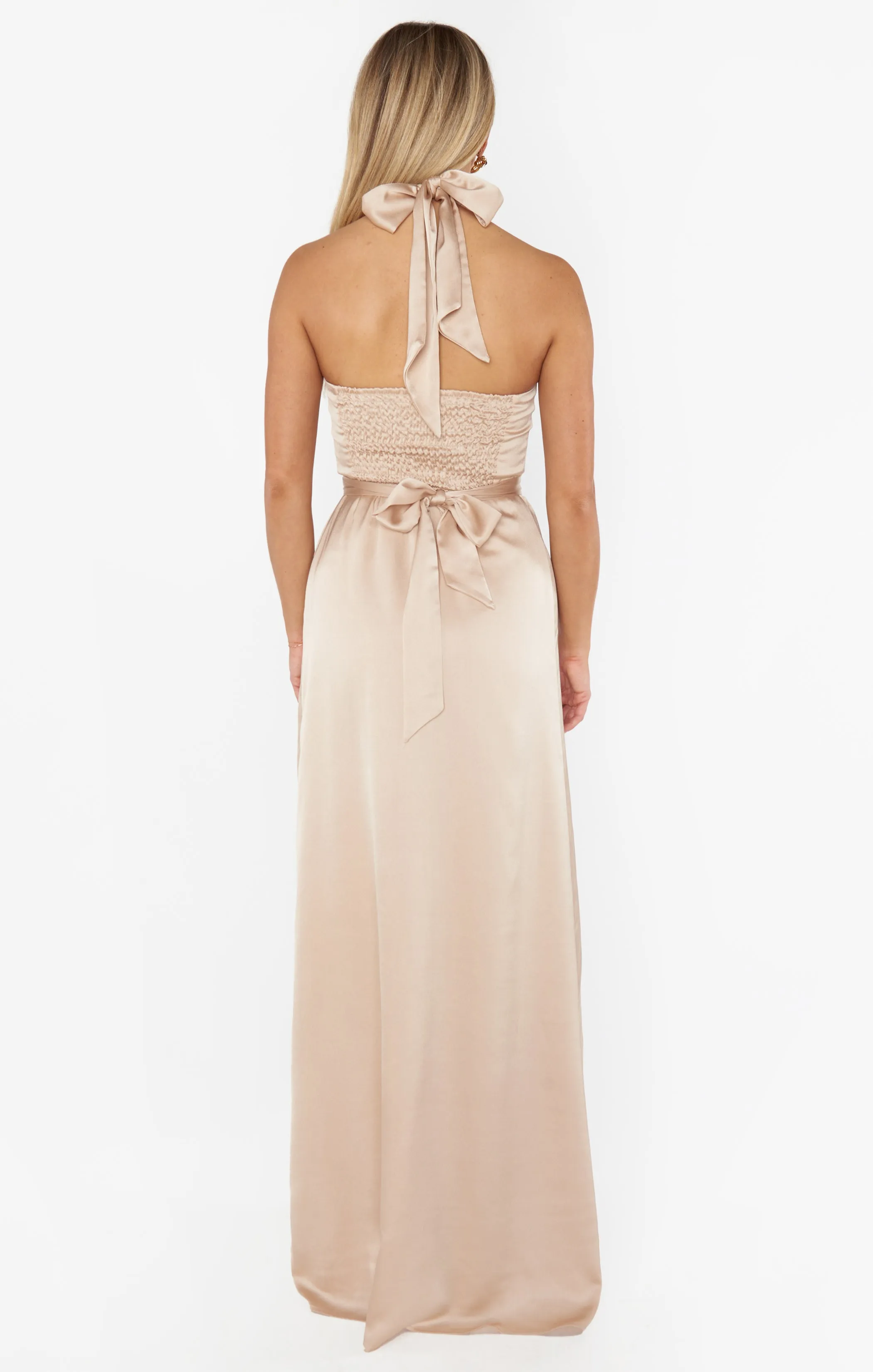 Hazel Halter Maxi Dress ~ Champagne Luxe Satin
