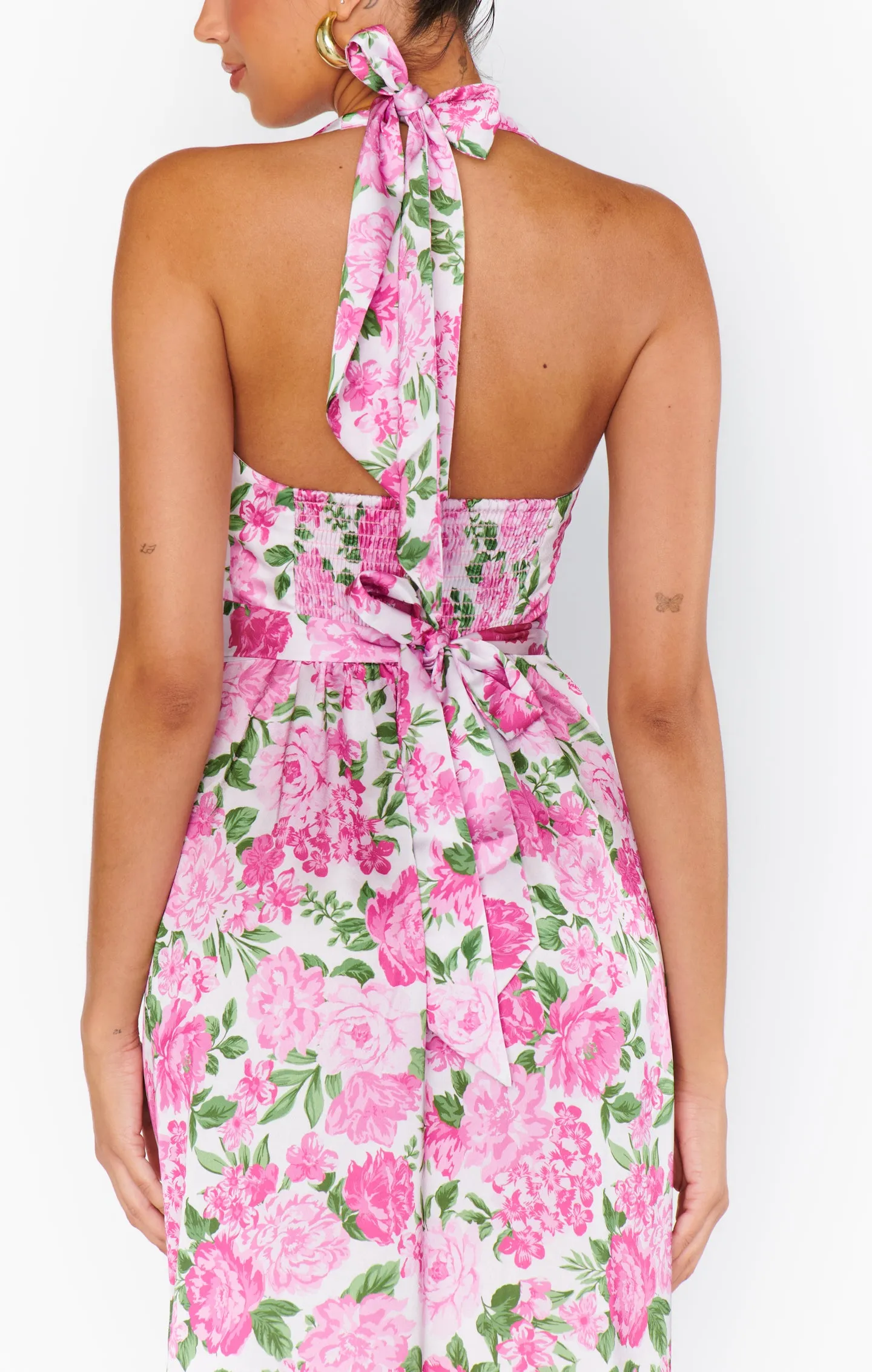 Hazel Halter Maxi Dress ~ Cottage Floral Pink