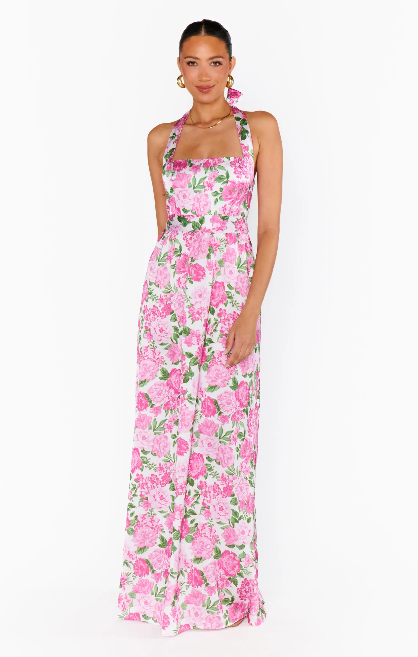 Hazel Halter Maxi Dress ~ Cottage Floral Pink