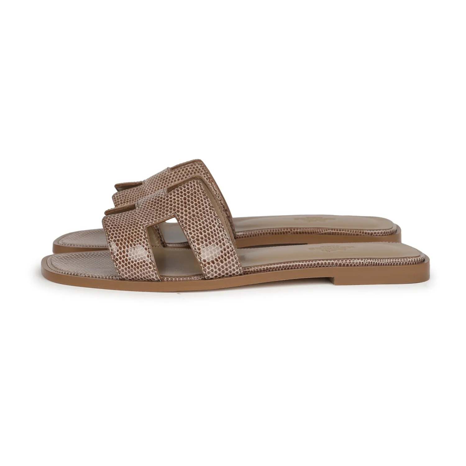 Hermes Oran Sandal Beige Argile Shiny Lizard 37.5 EU