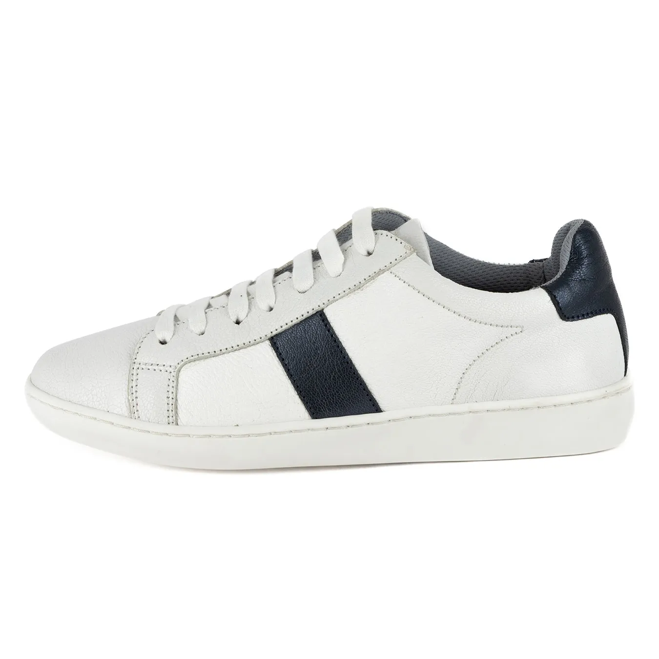 Jelani : Ladies Leather Sneaker in White Cayak & Nero Grid