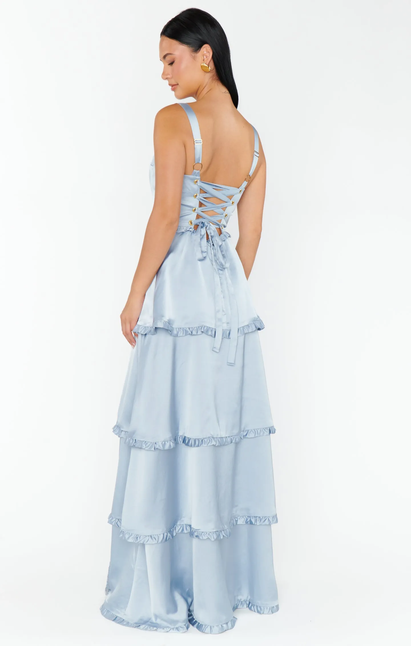 Lady Corset Dress ~ Steel Blue Luxe Satin