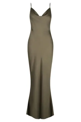 Luxe Cowl Slip Dress Brown