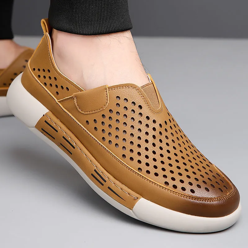 Men's Leather Hollow Breathable Shoes