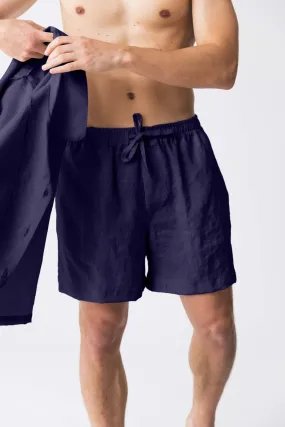 Men's linen pajama shorts night blue - Emanuel